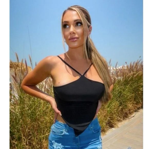 Tops - Black Sleeveless Halter Neck Scarf Top